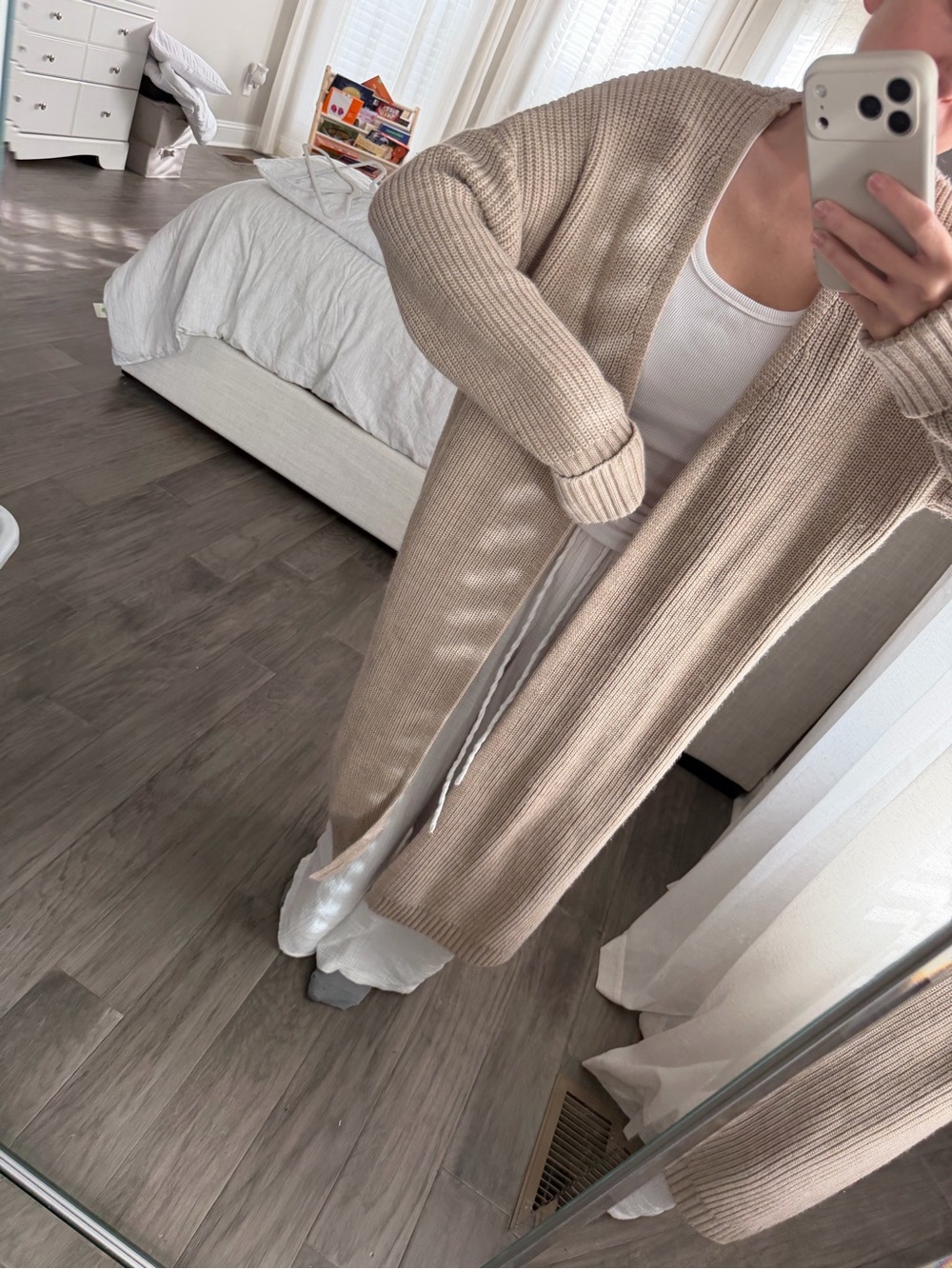 ASOS Beige Ribbed Open Front Longline Cardigan - Picture 2 of 5